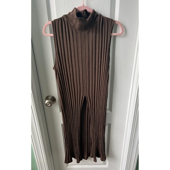 Zara Dresses & Skirts - Zara Ribbed‎ Sleeveless Knit Midi Dress Double High Slit Mink  Brown Size L